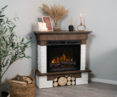 Kominek elektryczny Porto narożny orzech we wnętrzu