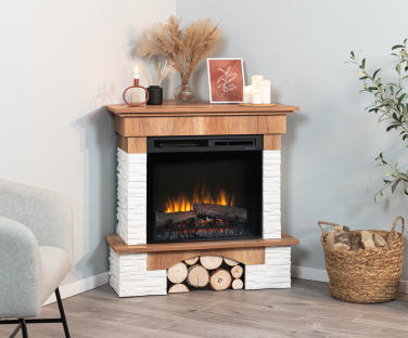 Kominek elektryczny Porto narożny dąb we wnętrzu