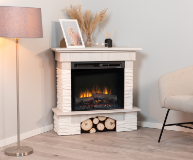 Kominek elektryczny Porto narożny biała sosna we wnętrzu