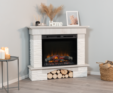Kominek elektryczny Porto narożny biała sosna we wnętrzu