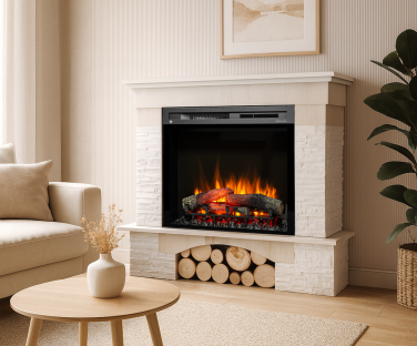 Kominek elektryczny Porto biała sosna we wnętrzu