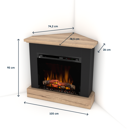 Warmtec Jukon narożny wkład Dimplex 28" XHD Optiflame - czarny, jasny dąb