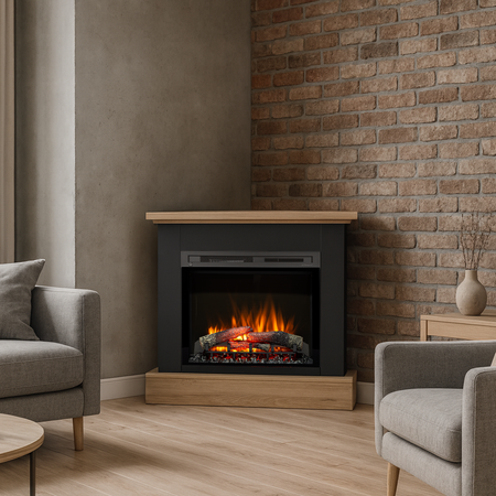 Warmtec Jukon narożny wkład Dimplex 28" XHD Optiflame - czarny, jasny dąb