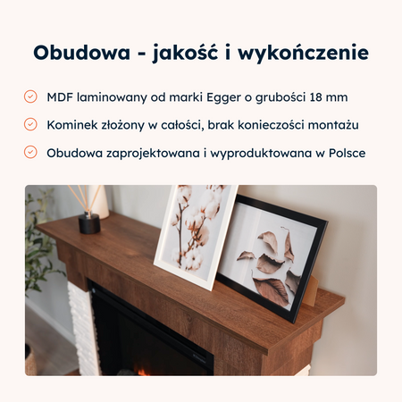 OUTLET: Warmtec Porto z wkładem 23" XHD Optiflame - orzech