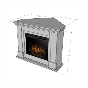 Blat kominka Luena narożny wkład Dimplex 23" XHD Optiflame LED - biały mat